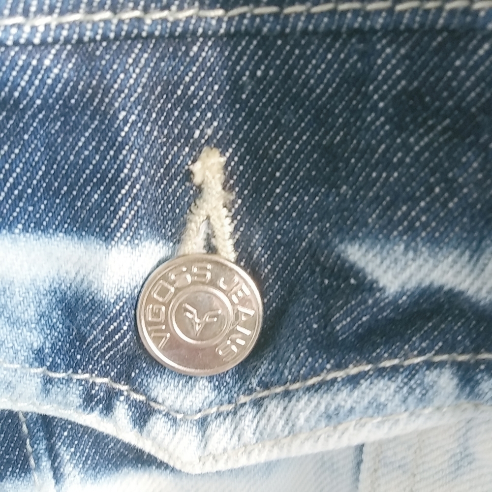 Vigoss L Y2K Blue Distressed Denim Jeans Crop Jacket - Picture 4 of 10